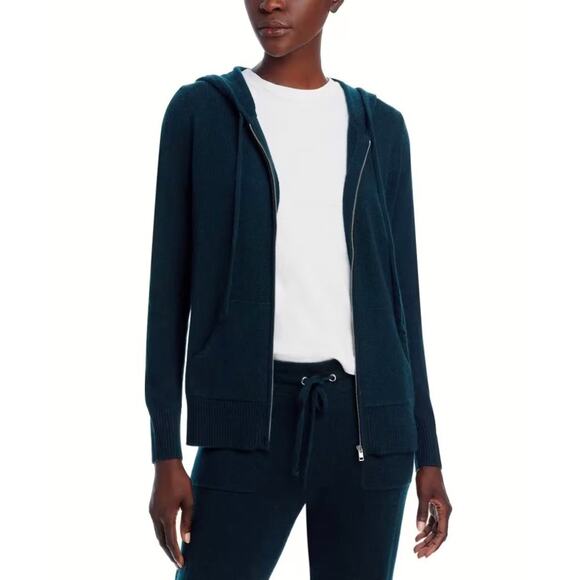 C by Bloomingdale's Women Dark Green Cashmere Knit Zip Hoodie Sweater Size XS - Picture 1 of 6